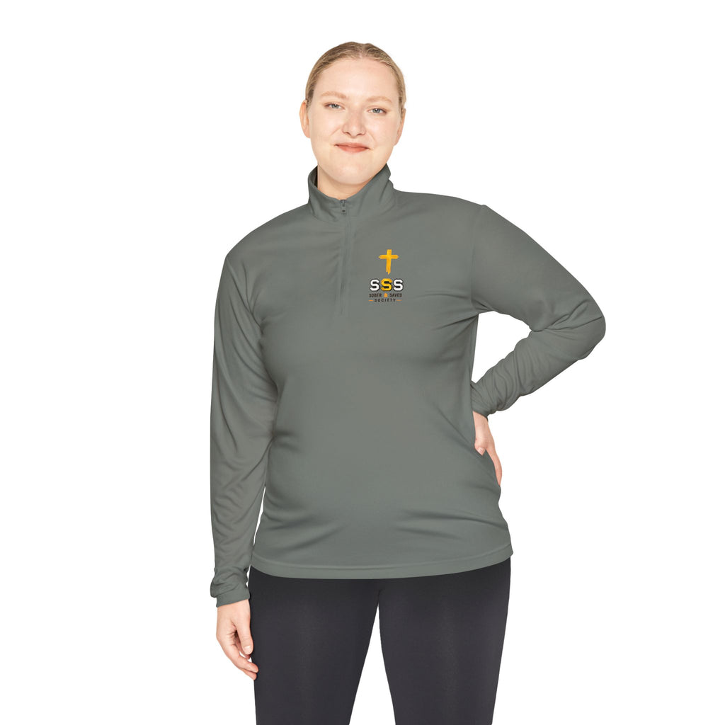 Embroidered Cross Quarter-Zip Pullover — 'SSS' Chest Logo
