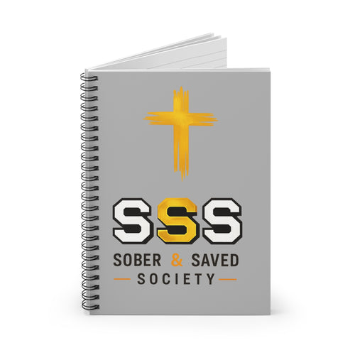 Sober & Saved Society Spiral Notebook — Christian Journal with Gold Cross (Ruled)